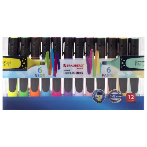 Набор текстовыделителей Brauberg Super линия 1-5 мм 12 цветов 151758 , 